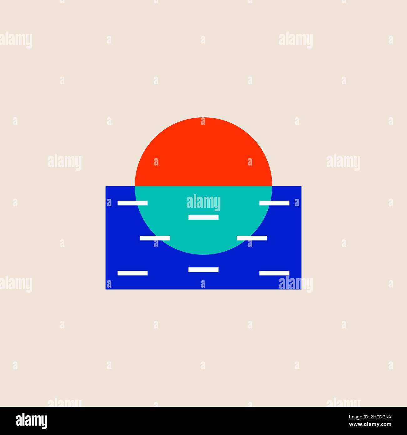 Sun and sea minimal geometric simple logo. Sun and waves, travel icon. Spa resort concept. Unique logotype. Tropical landscape Stock Vector