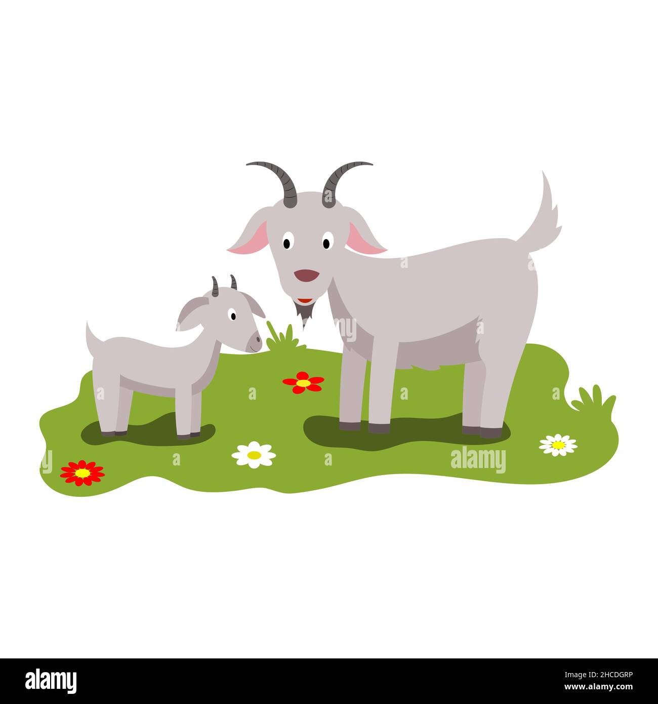 Cute cartoon illustration of mom and kids, farm animal goat and kid. Vector isolated on a white background Stock Vector