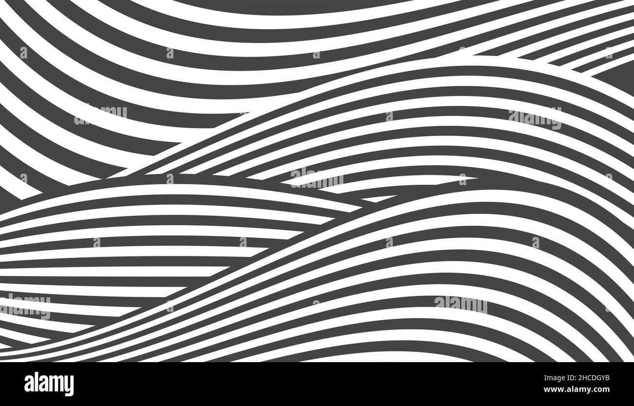 Black and white wavy pattern with curved lines. Striped surface. Vector ...