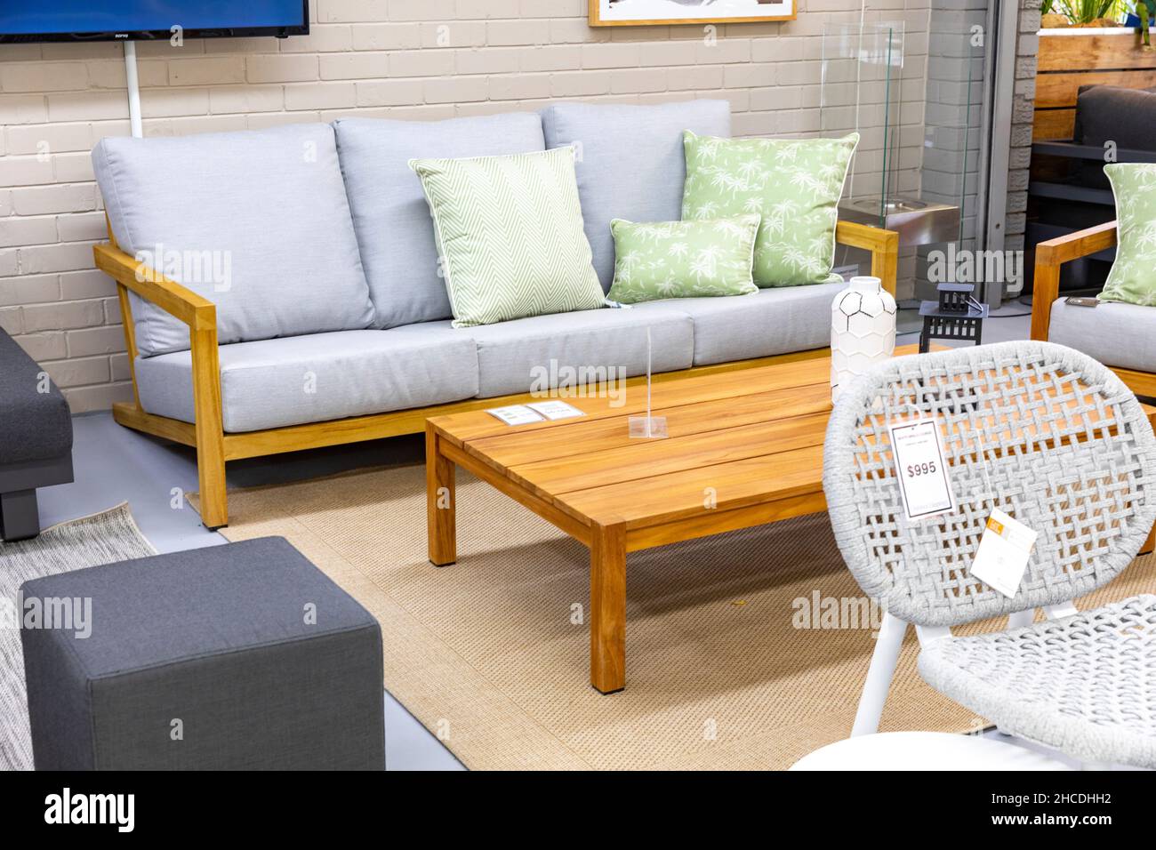 Outdoor furniture and seating for sale at a store in Sydney, NSW,Australia Stock Photo
