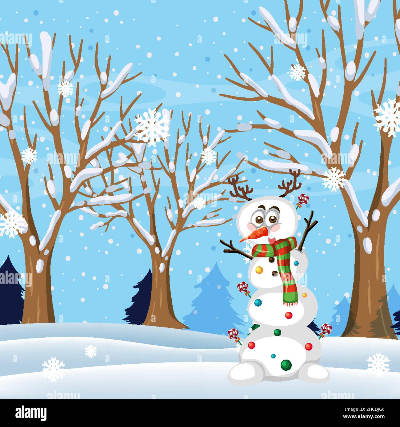 Winter season background with a snowman illustration Stock Vector Image ...