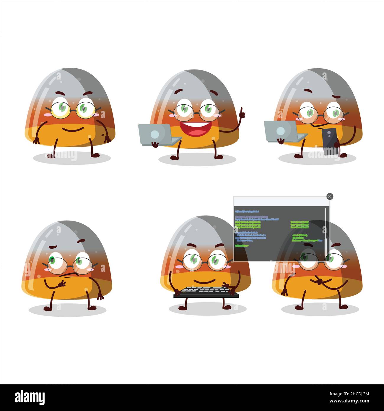 Gummy corn Programmer cute cartoon character with. Vector illustration ...