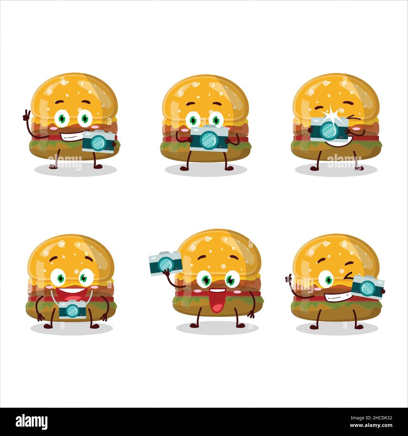 Photographer Profession Emoticon With Hamburger Gummy Candy Cartoon Character Vector 