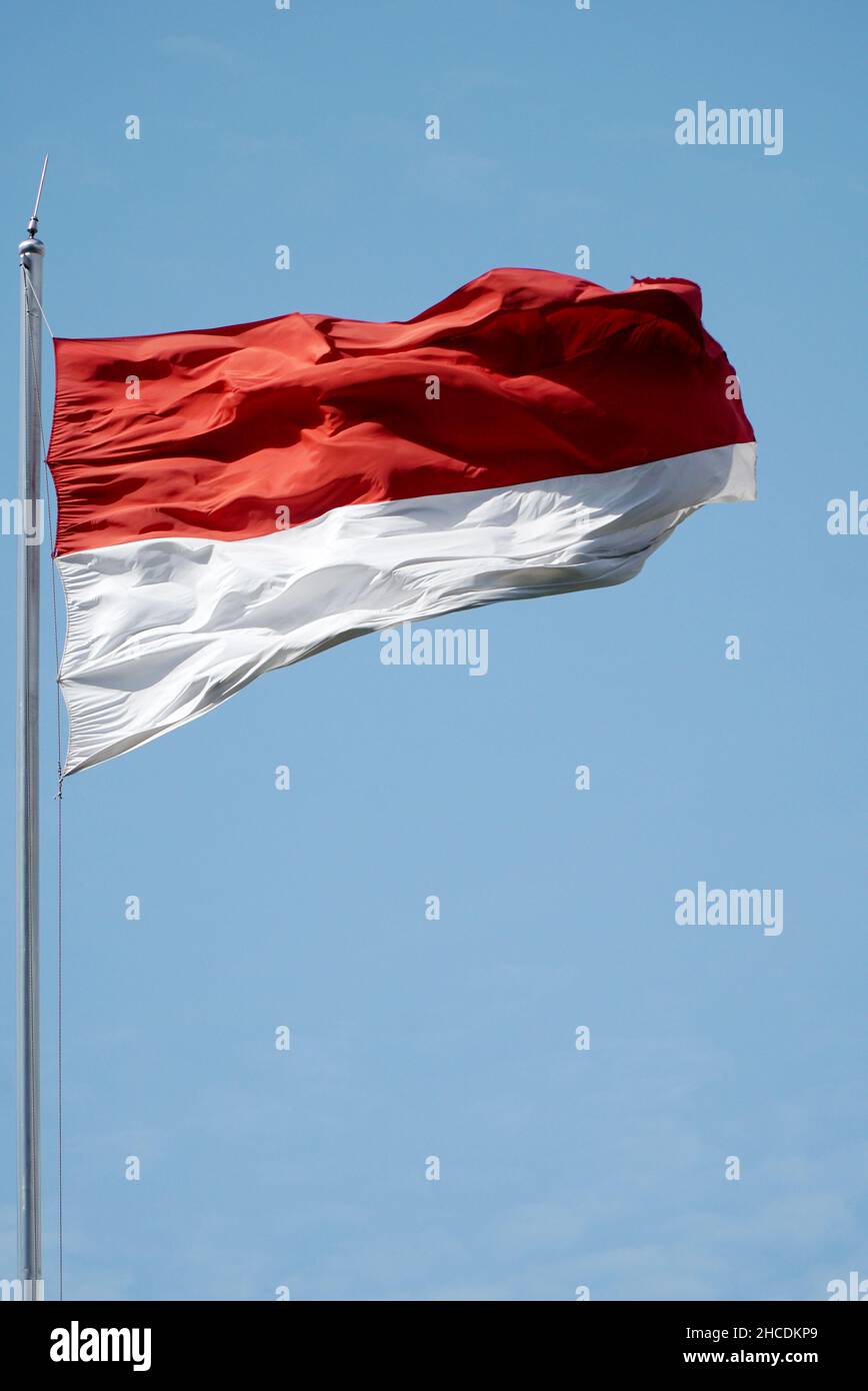 Indonesian National Flag, red and white color, flag flying in the sky ...