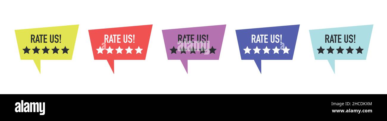 Rate us. Speech bubble on white background. Vector. Stock Vector