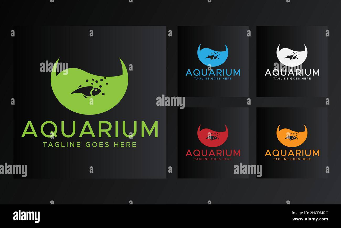 Aquarium Logos. Blue,white, red and orange color. Minimalistic abstract