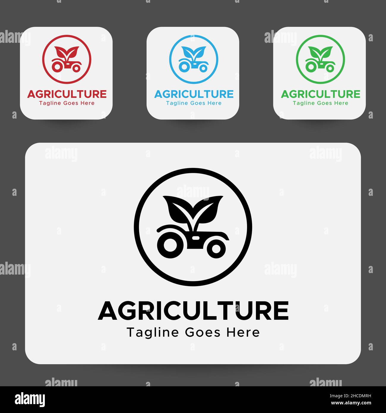 Agriculture Logo. Blue, black and green color. Circle shape. Minimalistic abstract logo. Stock Vector