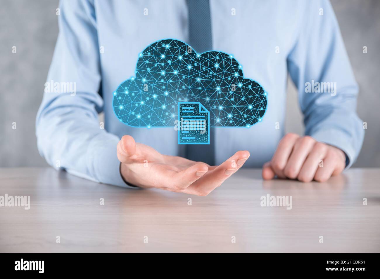Cloud technology. Polygonal wireframe cloud storage sign with document ...