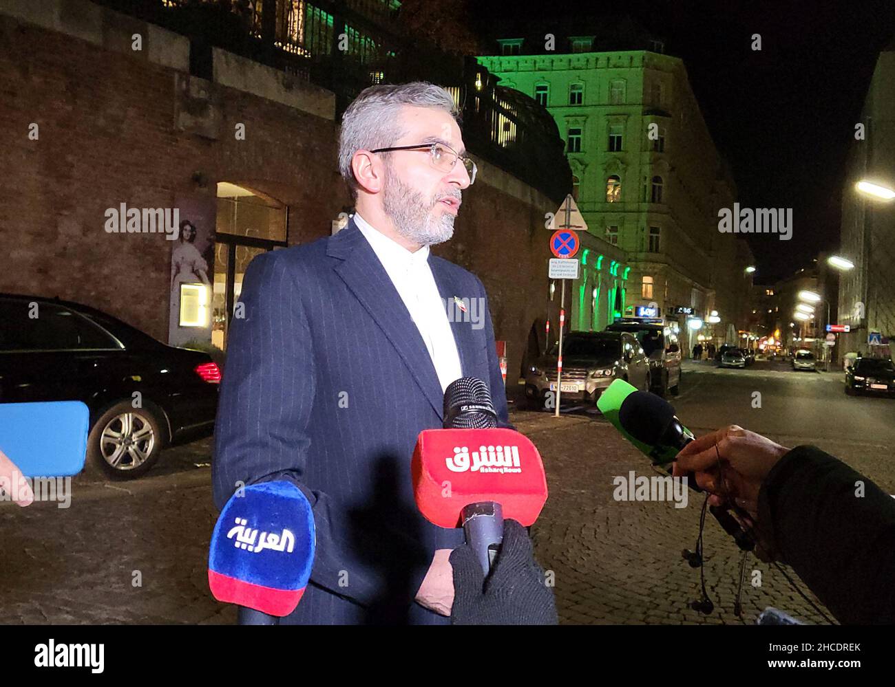 Vienna, Austria. 27th Dec, 2021. Iran's chief nuclear negotiator in the Vienna talks Ali Bagheri Kani speaks to reporters after a meeting of the Joint Comprehensive Plan of Action (JCPOA) Joint Commission in Vienna, Austria, on Dec. 27, 2021. Credit: Guo Chen/Xinhua/Alamy Live News Stock Photo