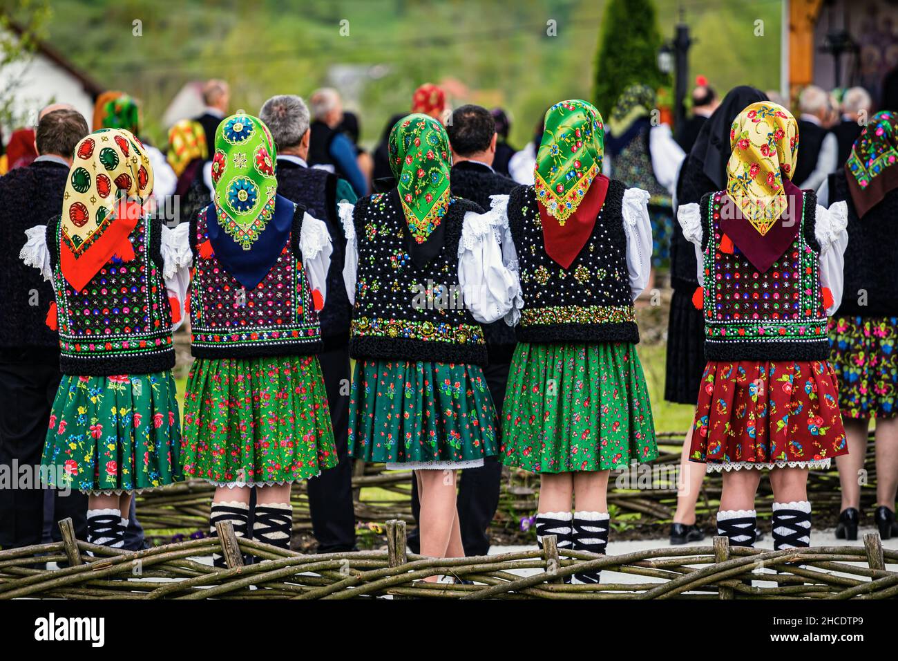 Row of traditional costumes in the northern part of Romania. Photo taken on 16th of May 2021 Ieud town, Maramures county, Romania. Stock Photo