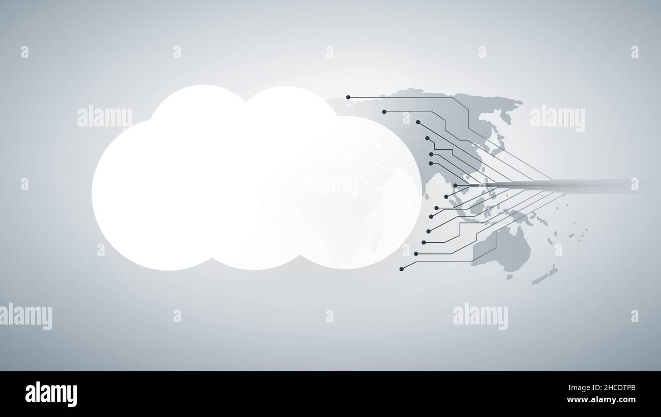 Cloud Computing Design Concept - Digital Connections, Technology Background with World Map and Network Mesh Stock Vector