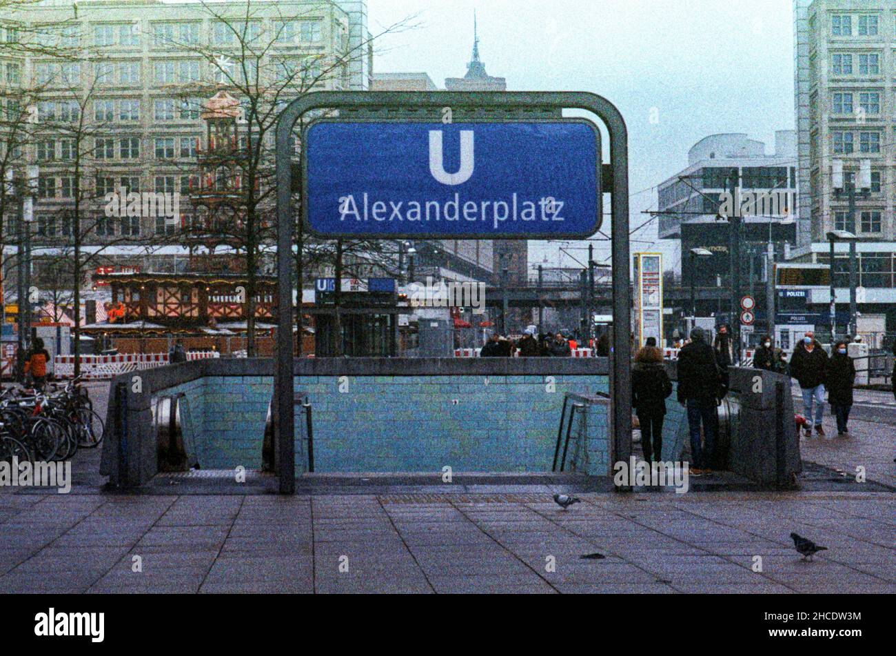 Berlin, Germany. Entrane to the U-Bahn Station Alexanerplatz alongside the U5 Line towrds Hauptbahnhof. Stock Photo