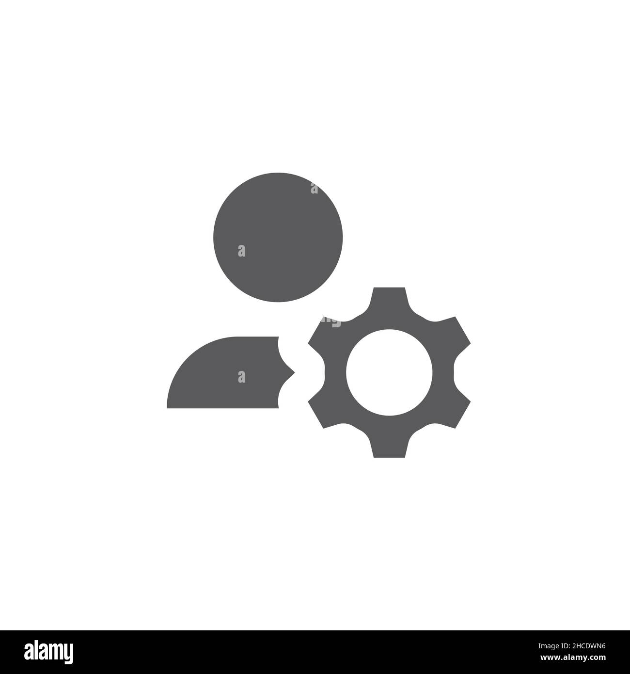 Profile person with gear or cogwheel icon. Manage accounts, admin panel black vector filled symbol. Stock Vector