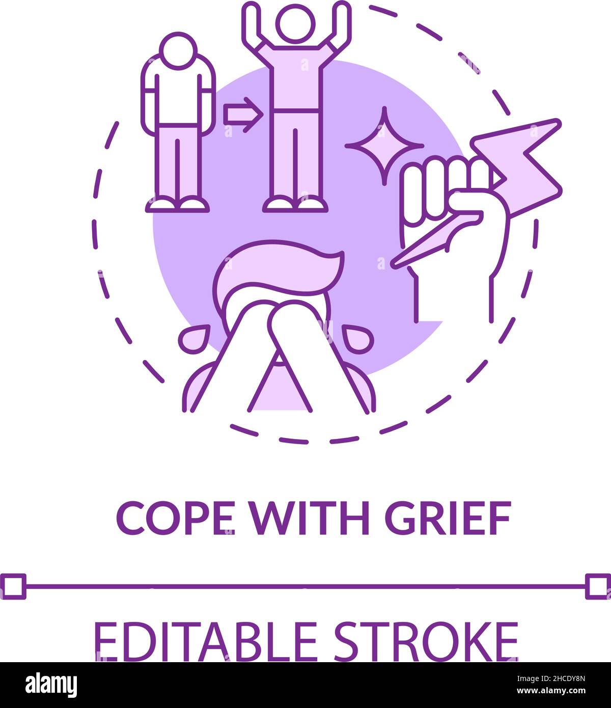 Cope with grief purple concept icon Stock Vector