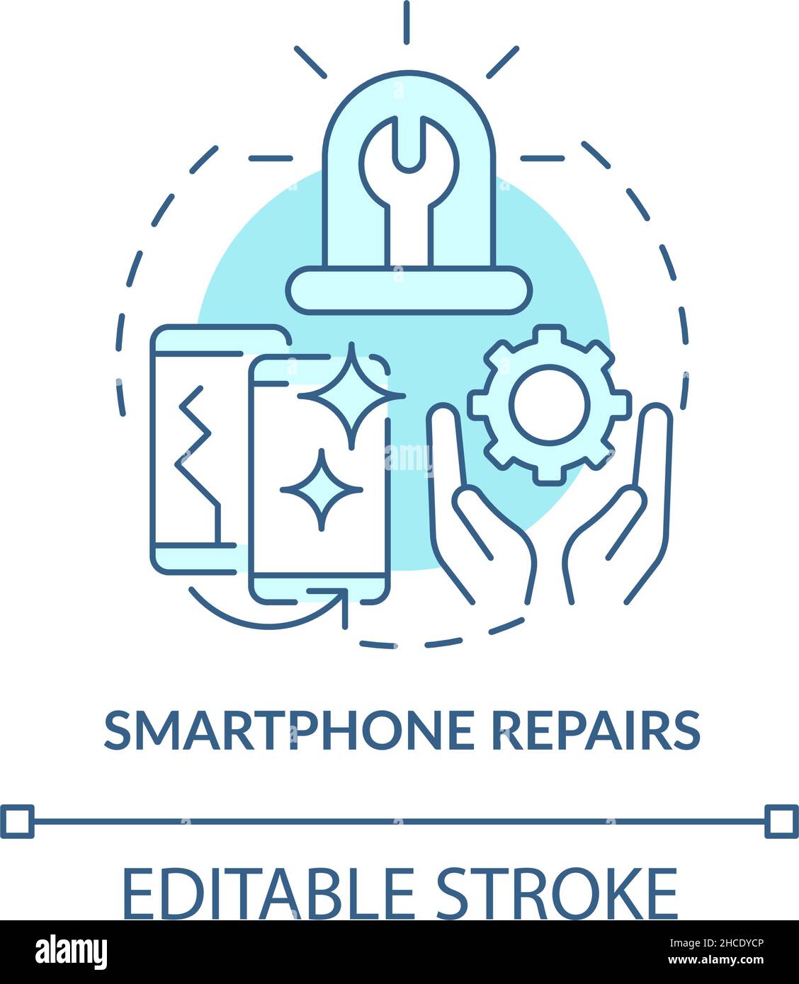 Smartphone repair turquoise concept icon Stock Vector