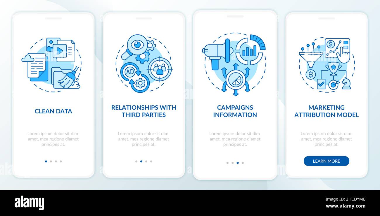 Digital marketing platform options blue onboarding mobile app screen ...