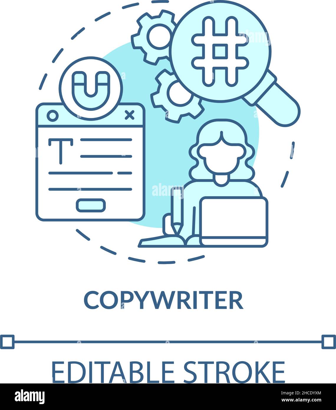 Copywriter turquoise concept icon Stock Vector