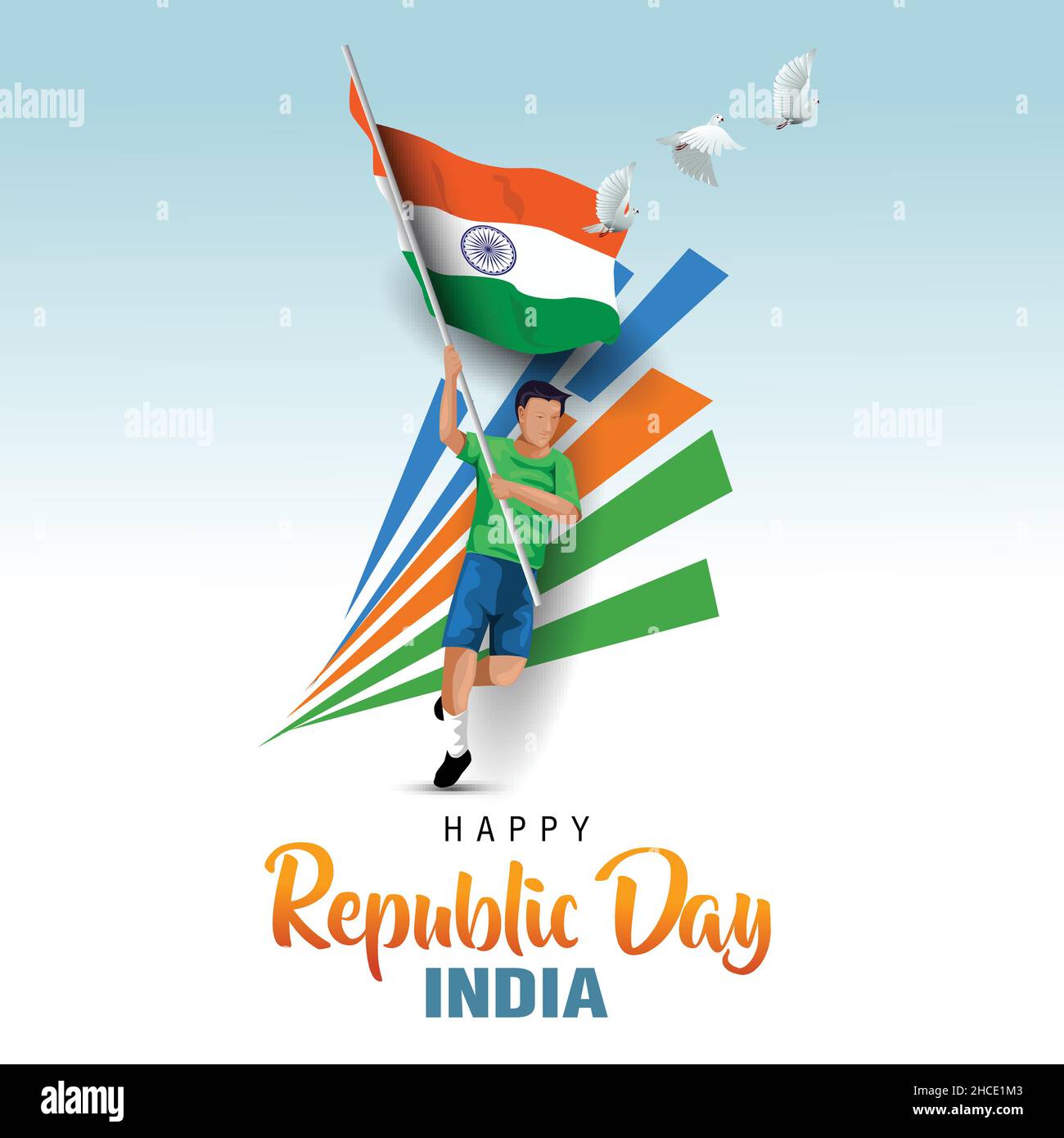 happy republic day India. vector illustration design of Indian man with flag. poster, banner , template design Stock Vector