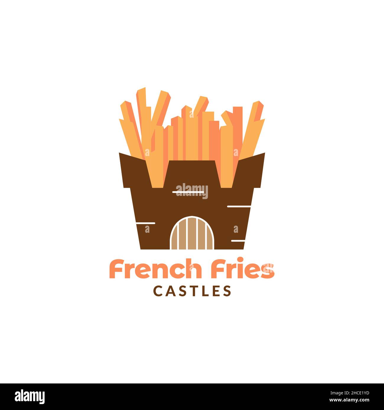 french fries castle logo design vector graphic symbol icon sign illustration creative idea Stock Vector