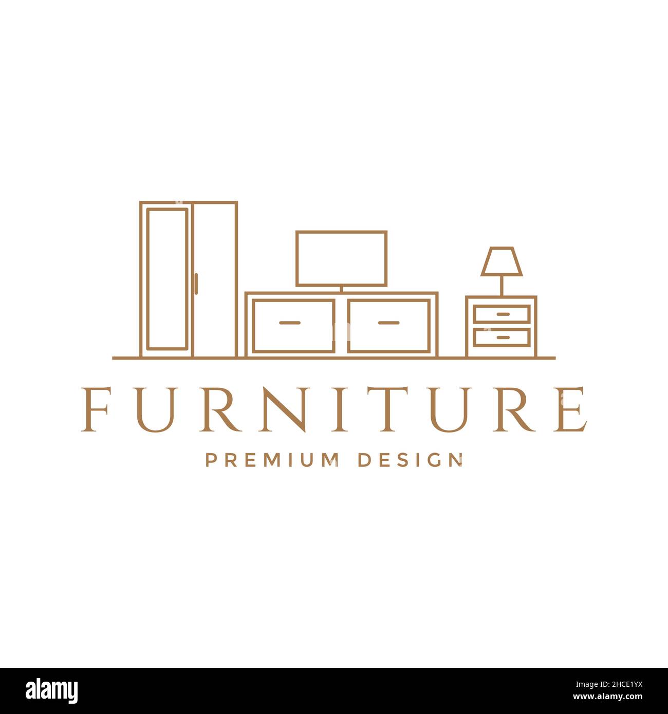 line wood furniture interior set logo design vector graphic symbol icon sign illustration creative idea Stock Vector