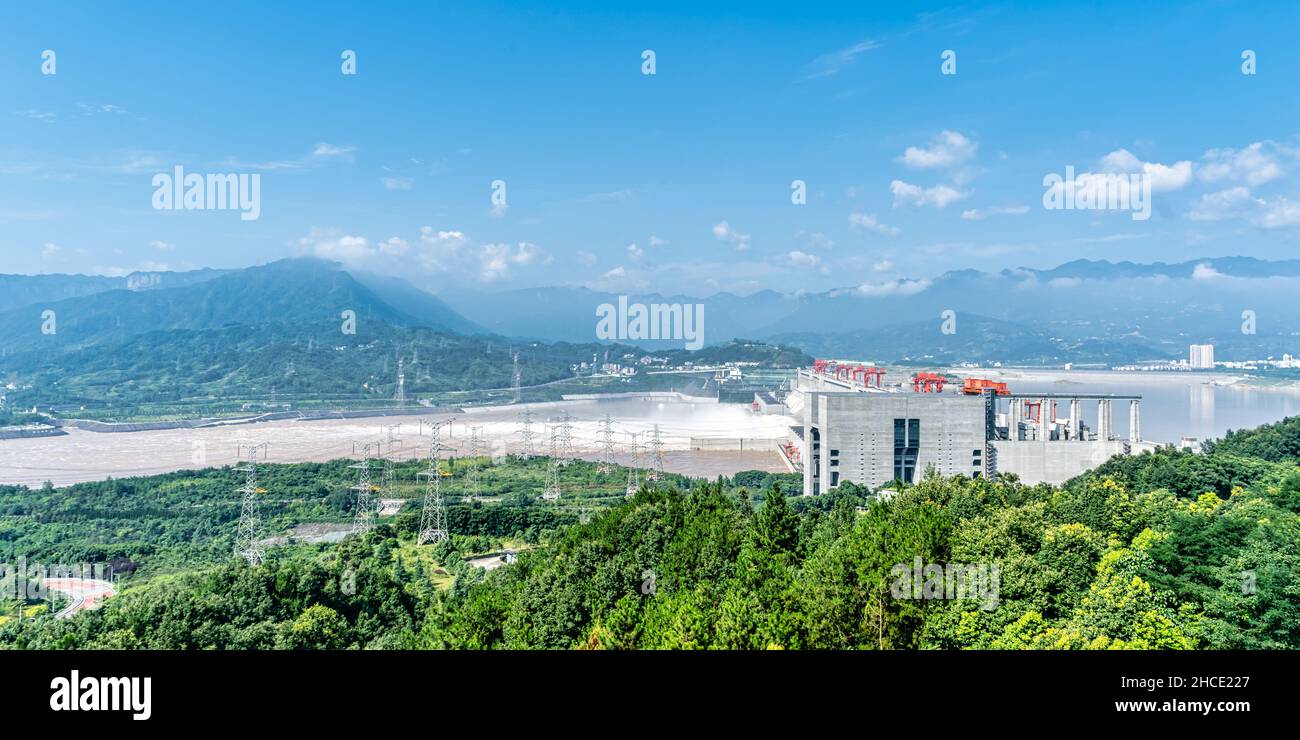 China's Yangtze Three Gorges Dam Project  is one of the biggest hydroelectric power projects in the world. The controversial dam provides China provid Stock Photo