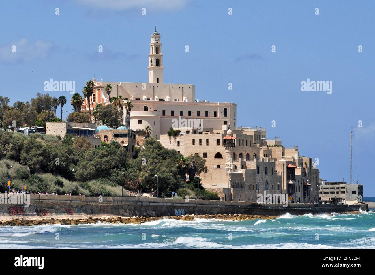Israel Jaffa. The hill of Old Jaffa as seen from the north. The Church of St Peter's on the summit Stock Photo