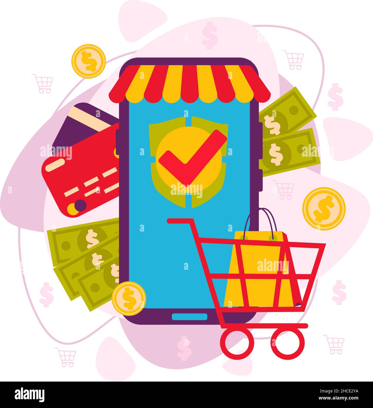 Confirmation of the phone's online payment. Online payments. Stock Vector
