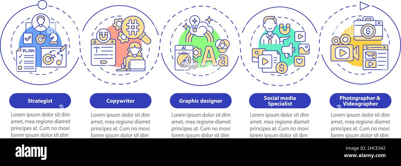 Digital marketing professions blue circle infographic template Stock ...