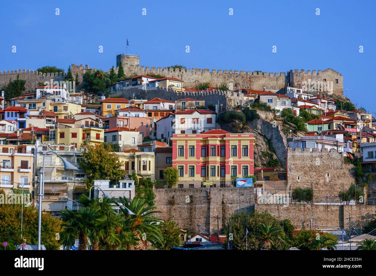 The fort as seen from the Kavala Harbor pier, East Macedonia, Greece Stock Photo