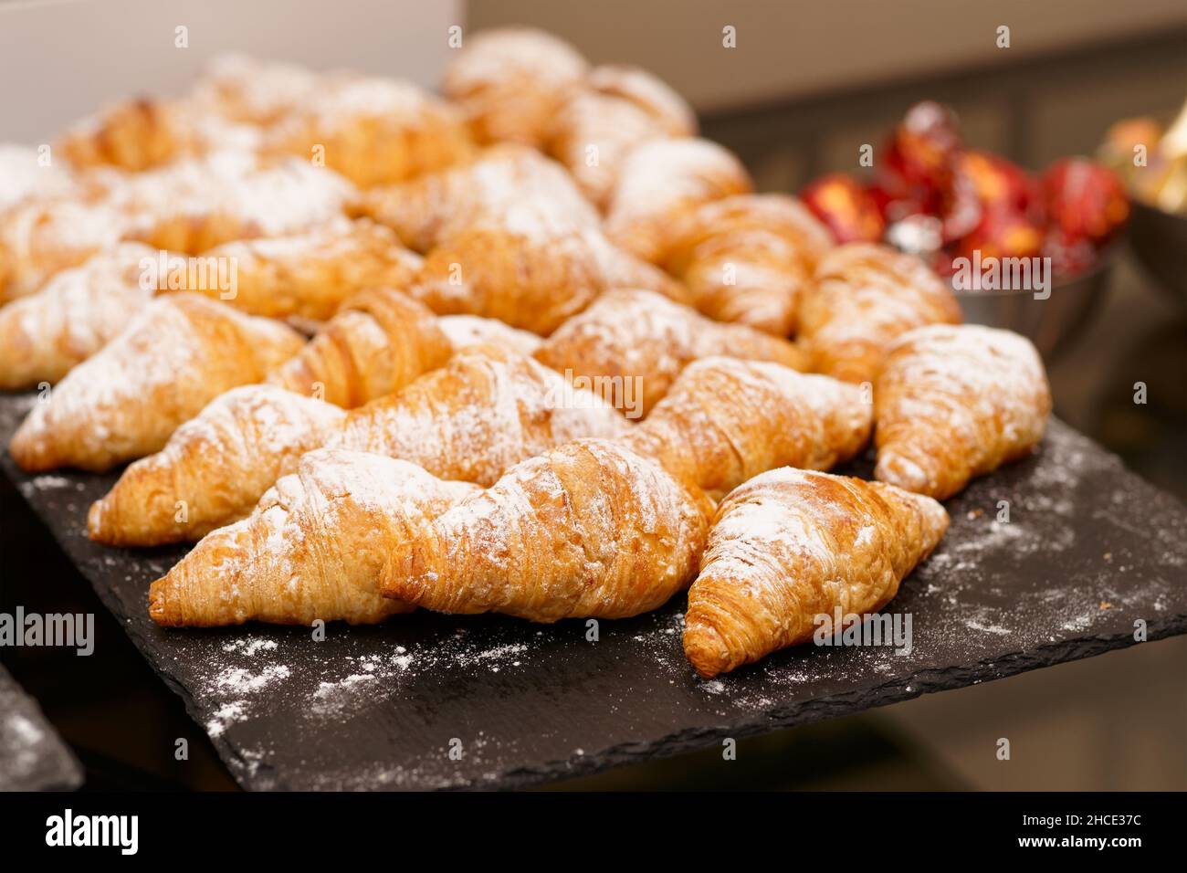 Croissants served on a banquet table Stock Photo