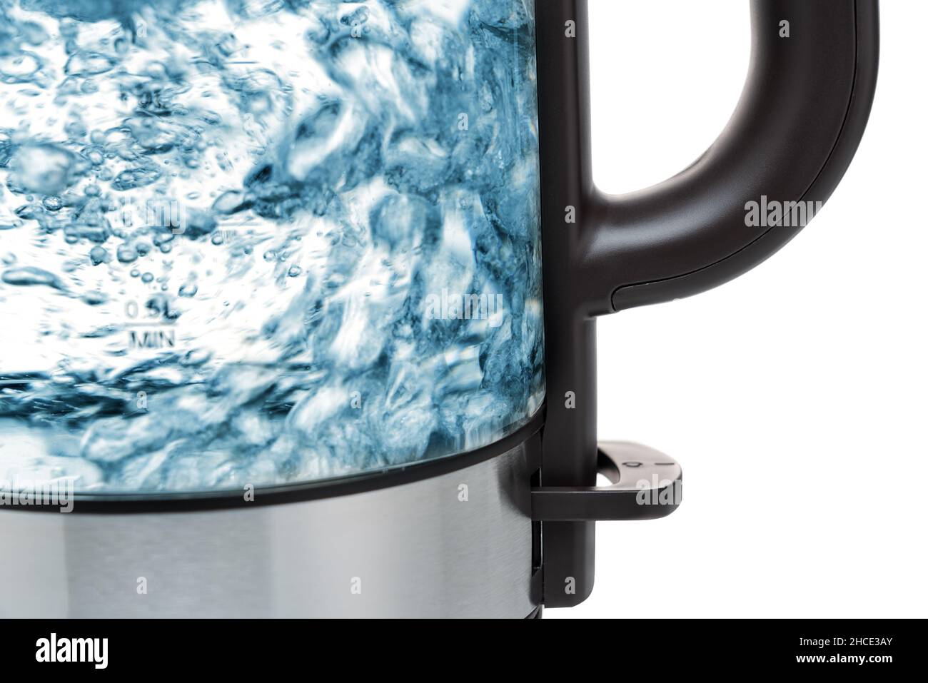 Part of a closeup electric glass kettle for boiling water for hot