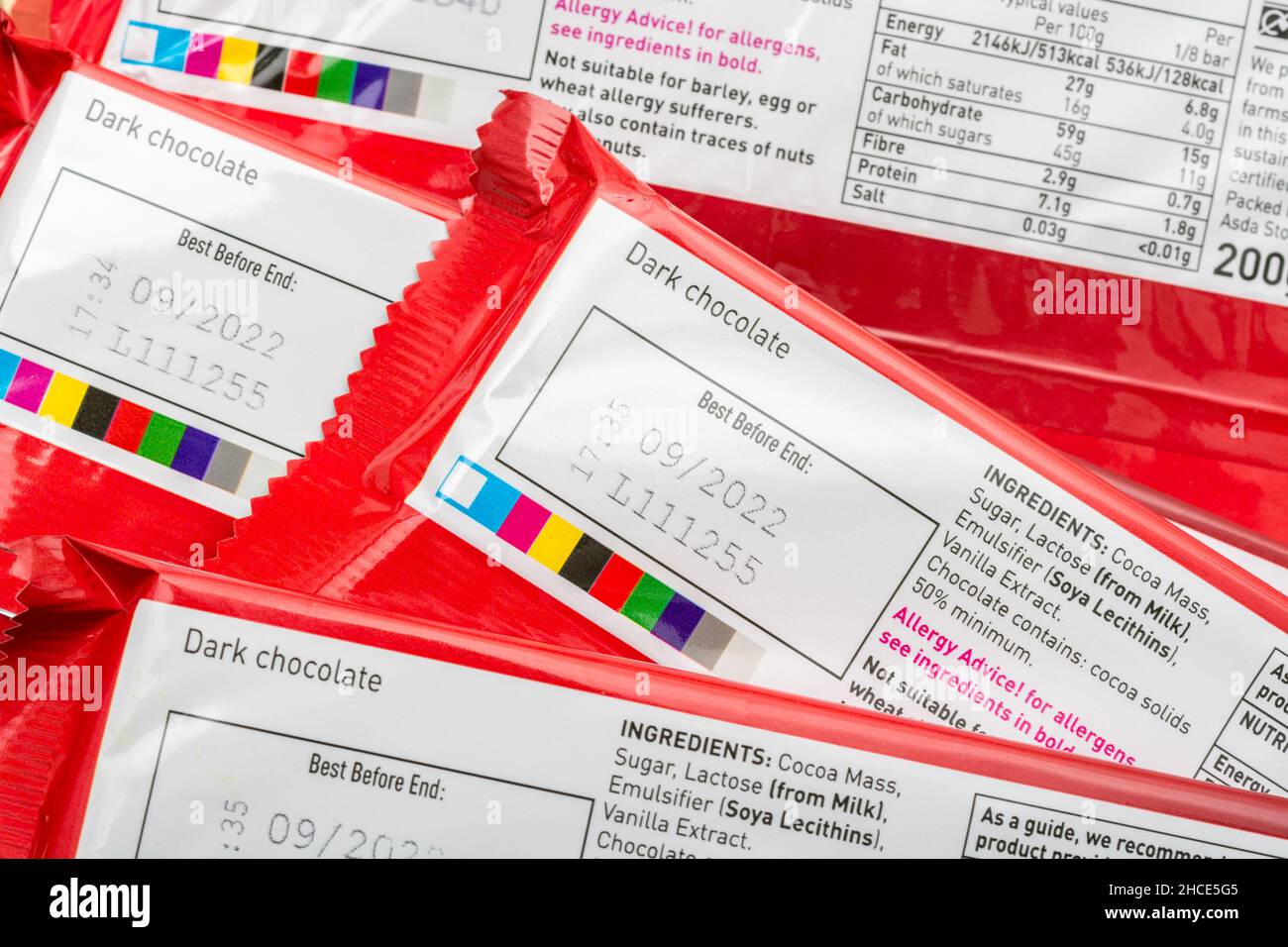 Best Before Date label on packet of ASDA supermarket ownlabel dark