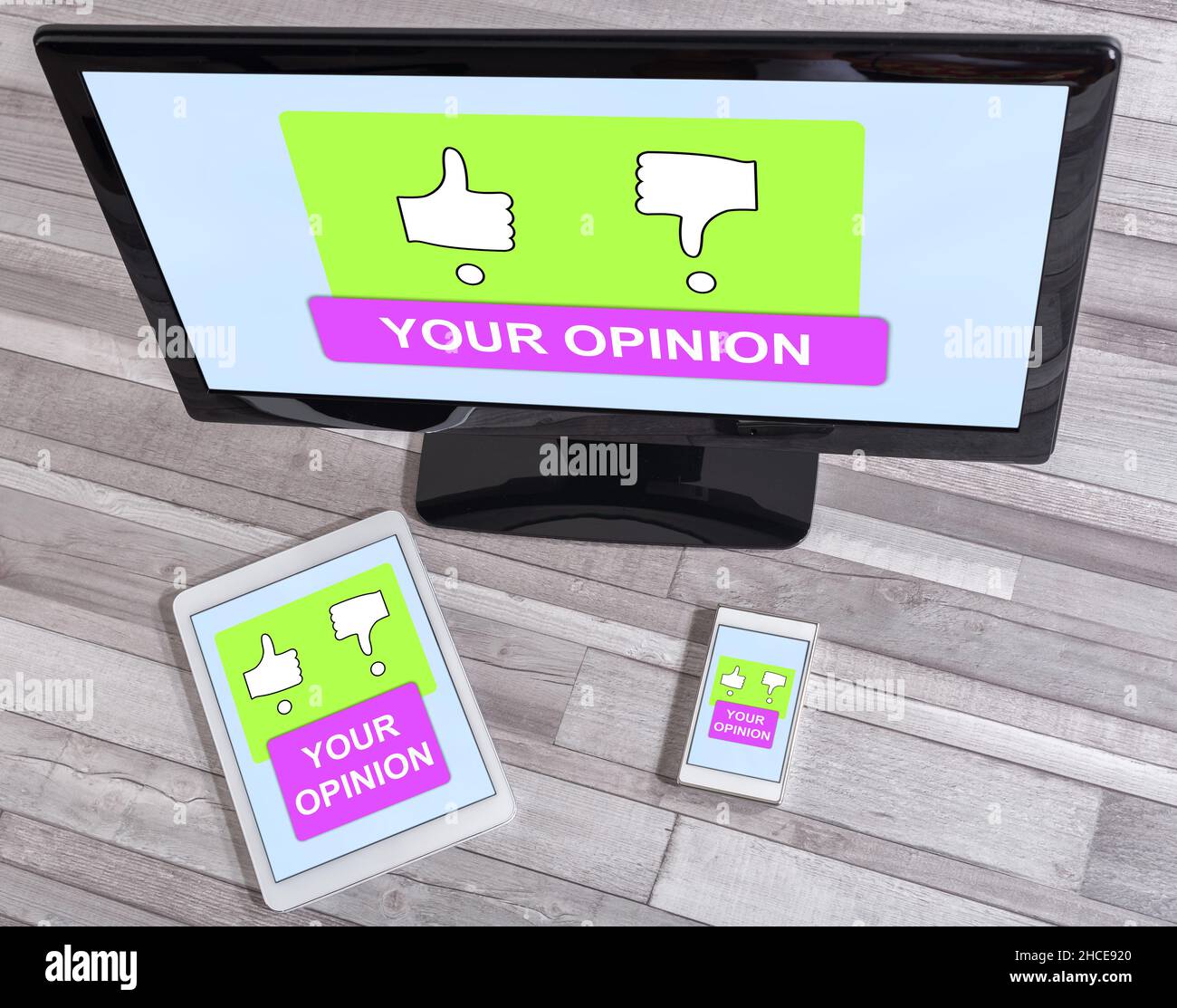 Rating concept shown on different information technology devices Stock Photo