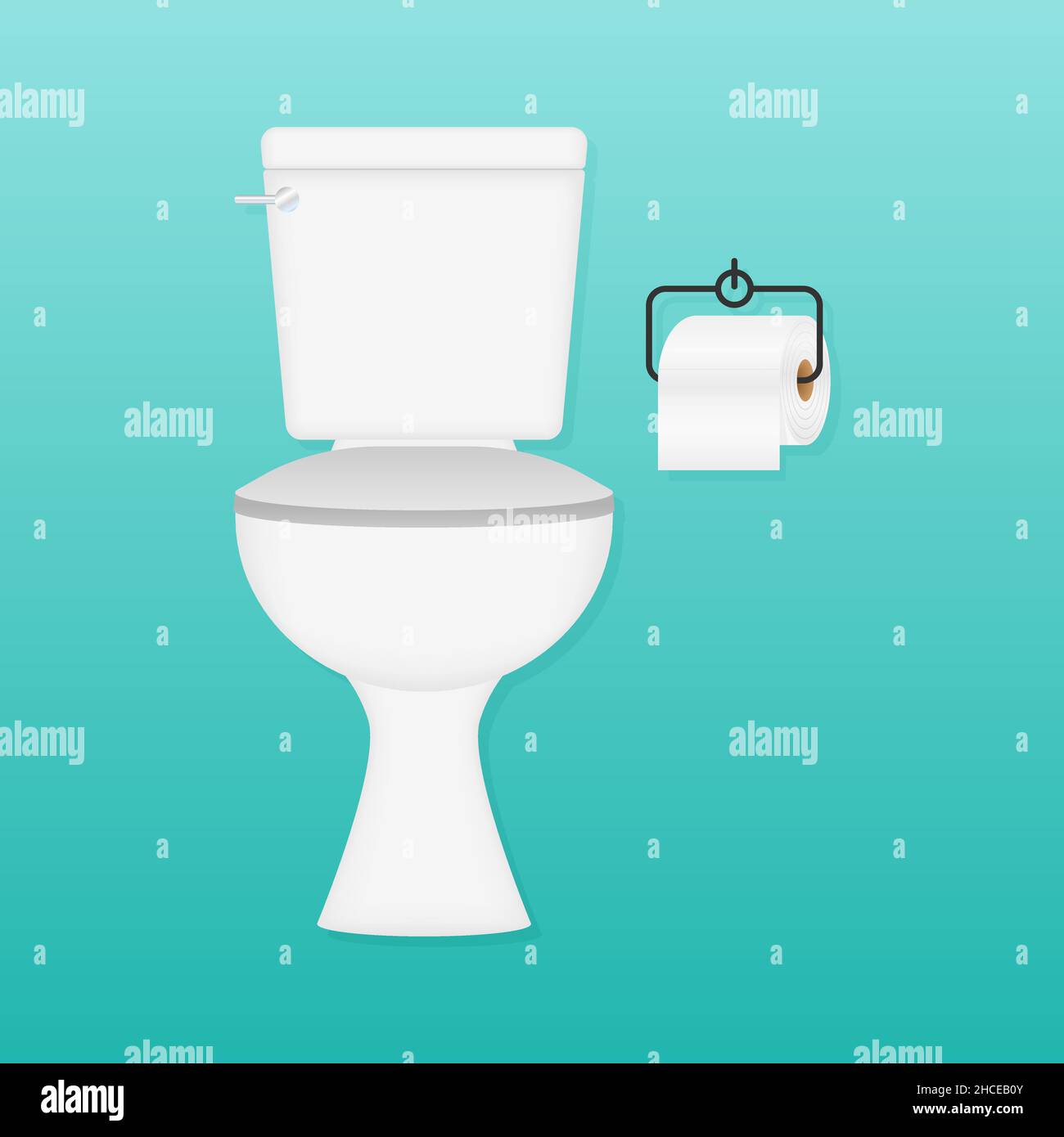 White ceramics clean toilet with toilet paper on the wall. Toilet room