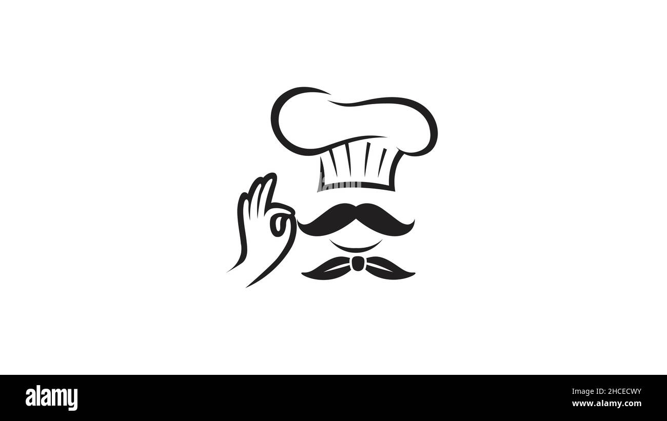 Creative Chef Head Moustache Hat Cartoon Logo Vector Design Stock Vector