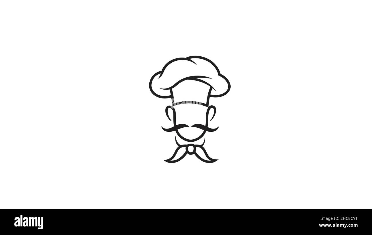 Creative Chef Head Moustache logo Vector Design Illustration Stock Vector