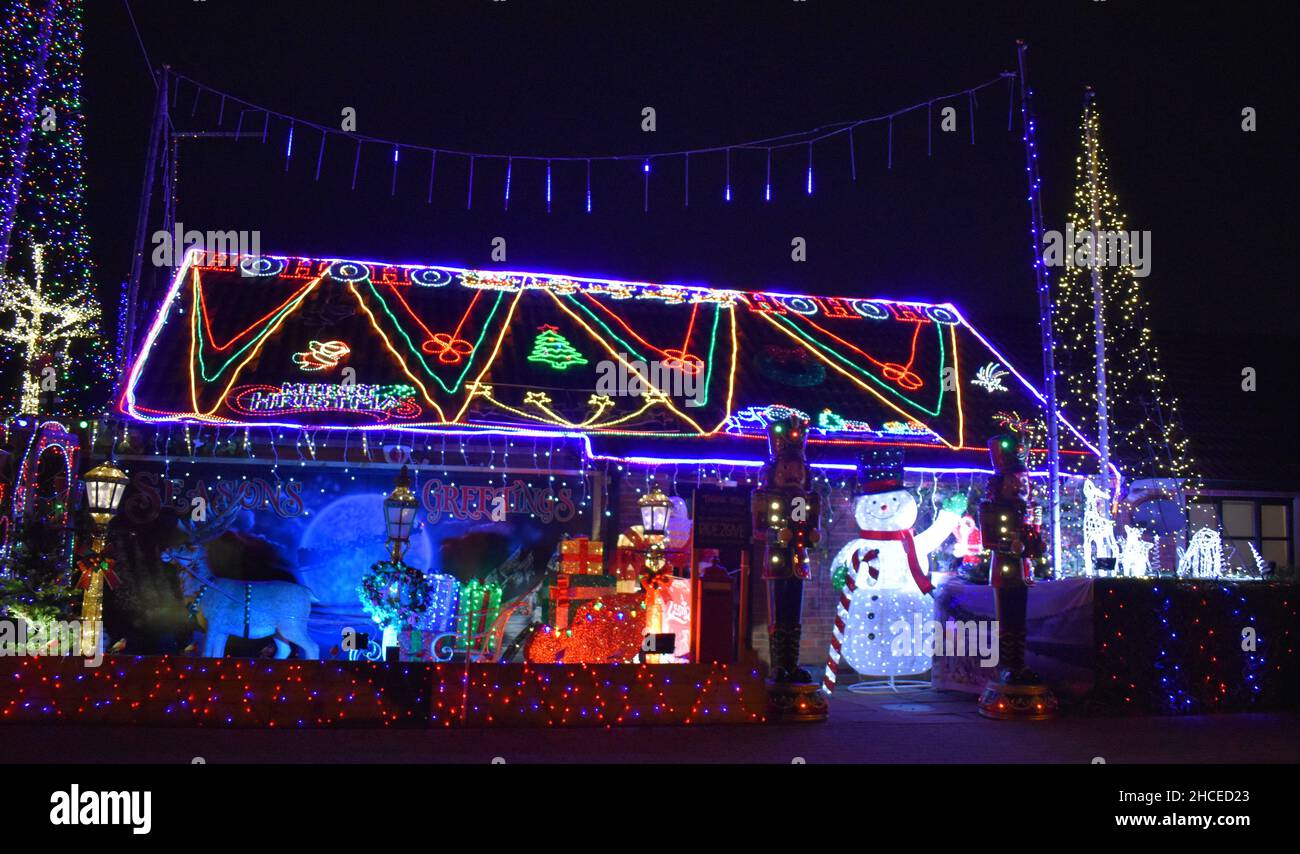 A house in Milton Keynes completely covered by a Christmas display