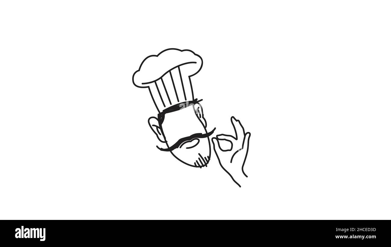 Creative Chef Head Moustache Hat Cartoon Logo Vector Design Stock Vector