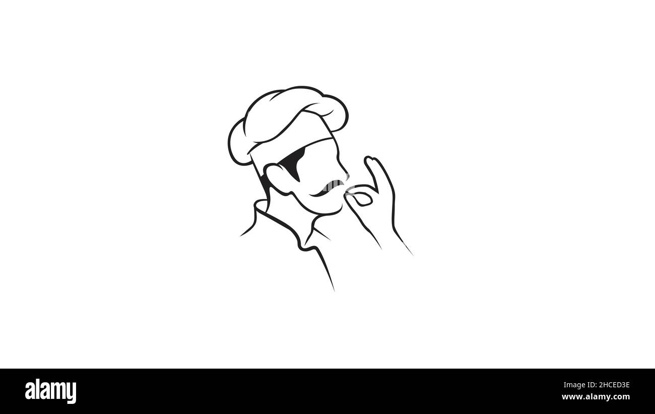 Creative Chef Head Moustache Hat Cartoon Logo Vector Design Stock Vector