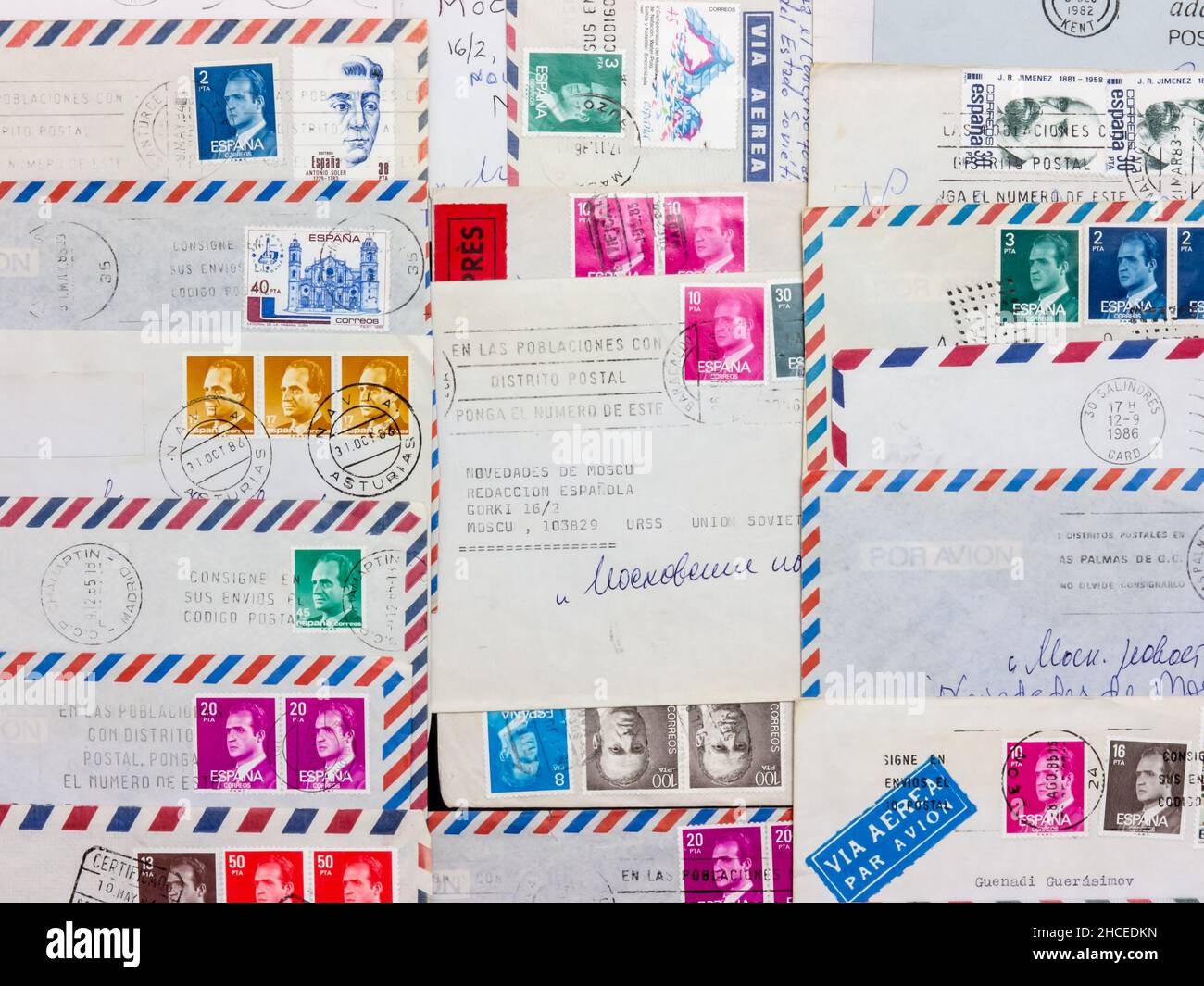 Lot of Post envelopes, background,1980s. Stock Photo