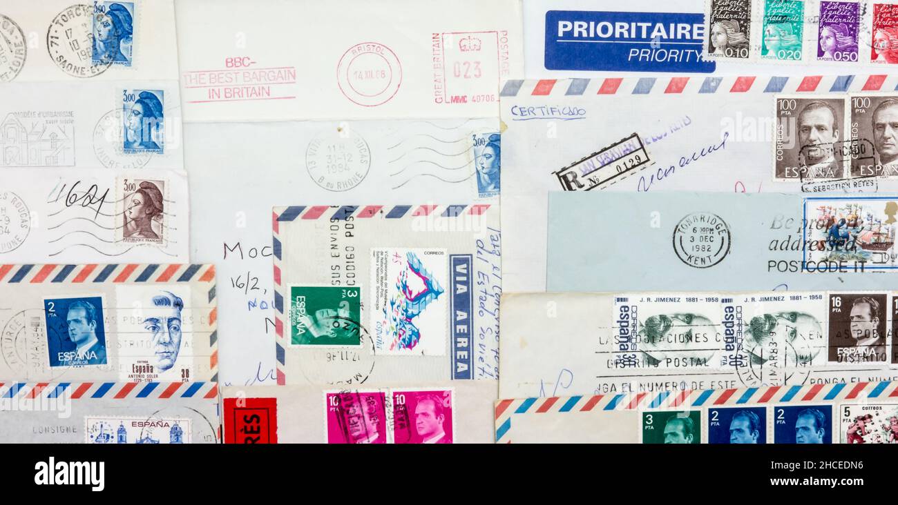 Lot of Post envelopes, background,1980s. Stock Photo