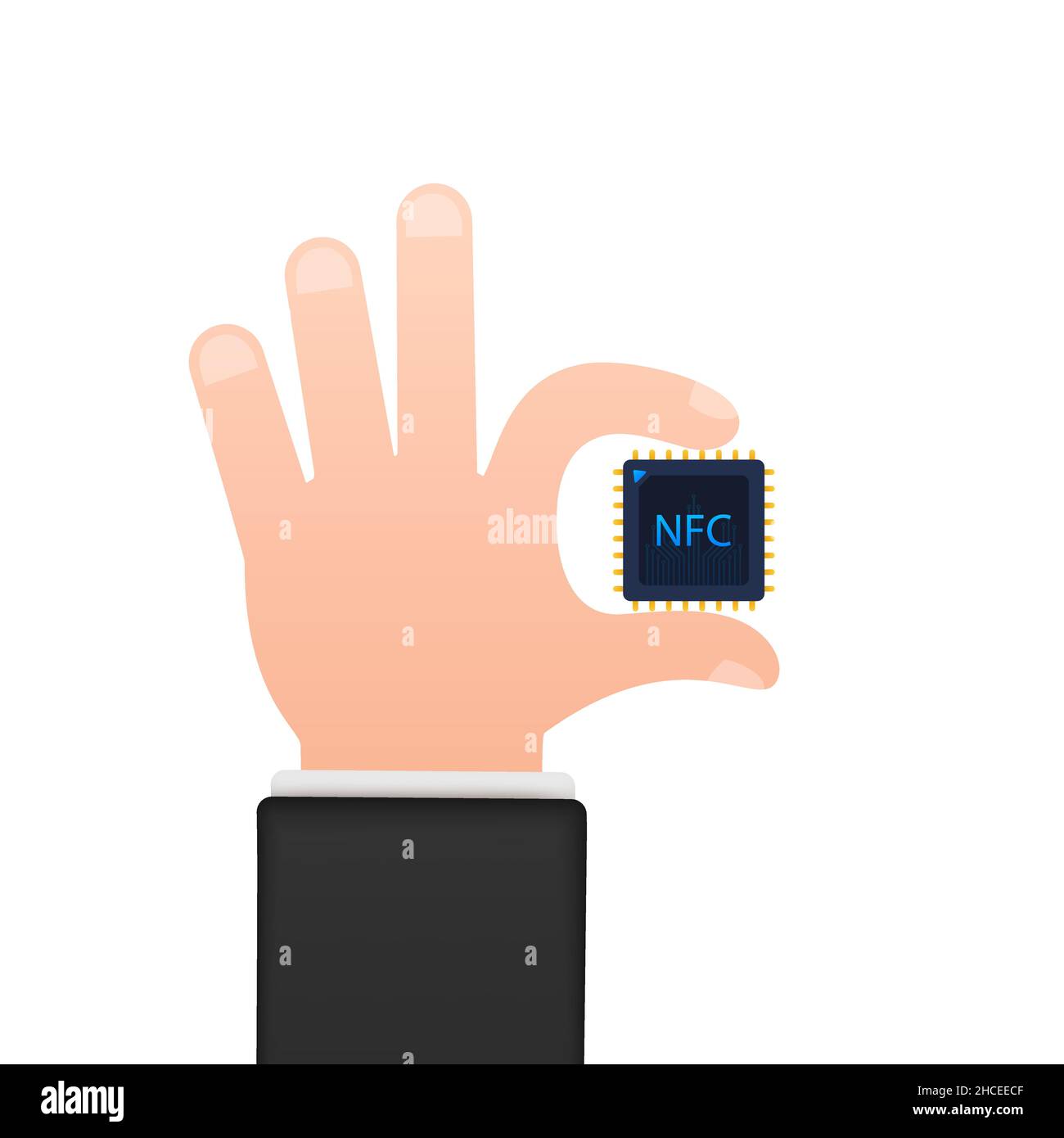 NFC processor icon with hands. NFC chip. Near field communication ...