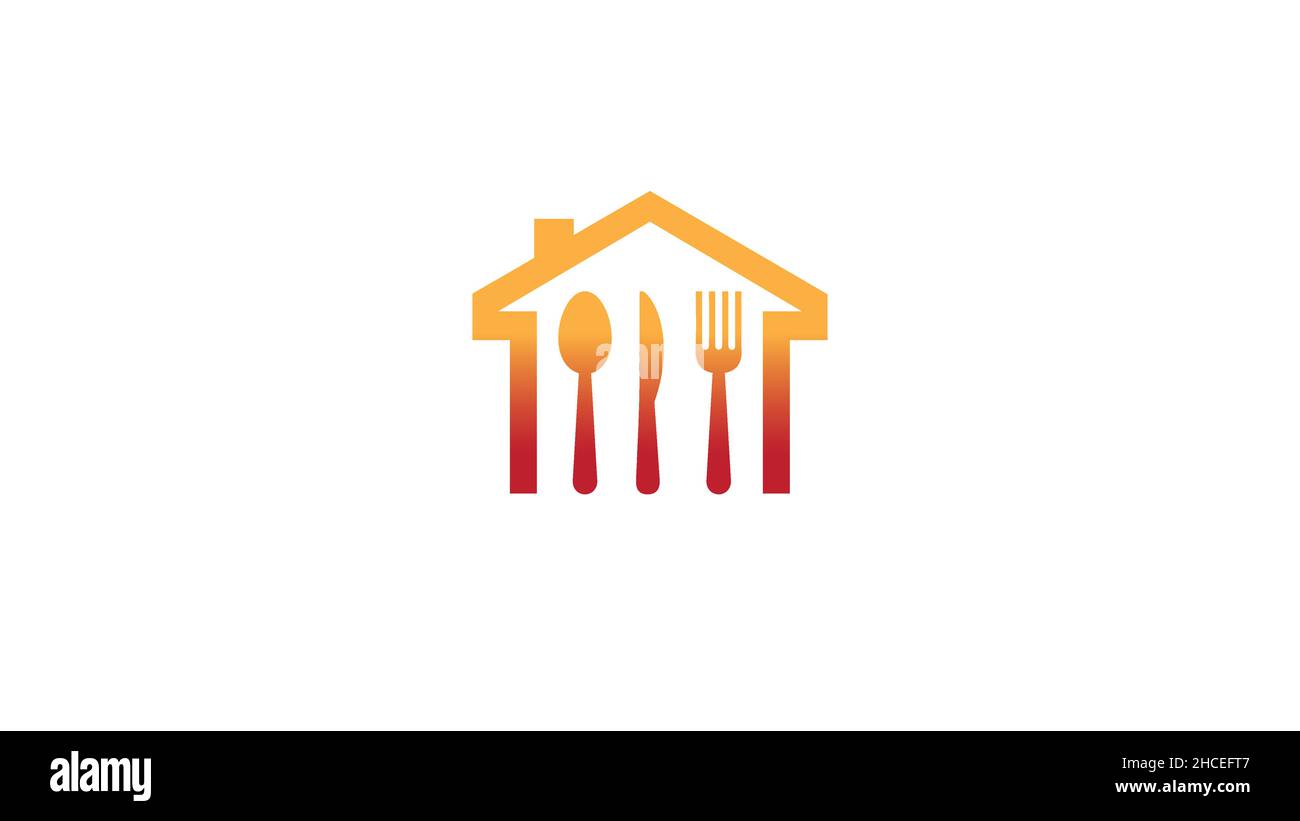 Creative House Fork Spoon Knife Cutlery Logo Design Vector Stock Vector