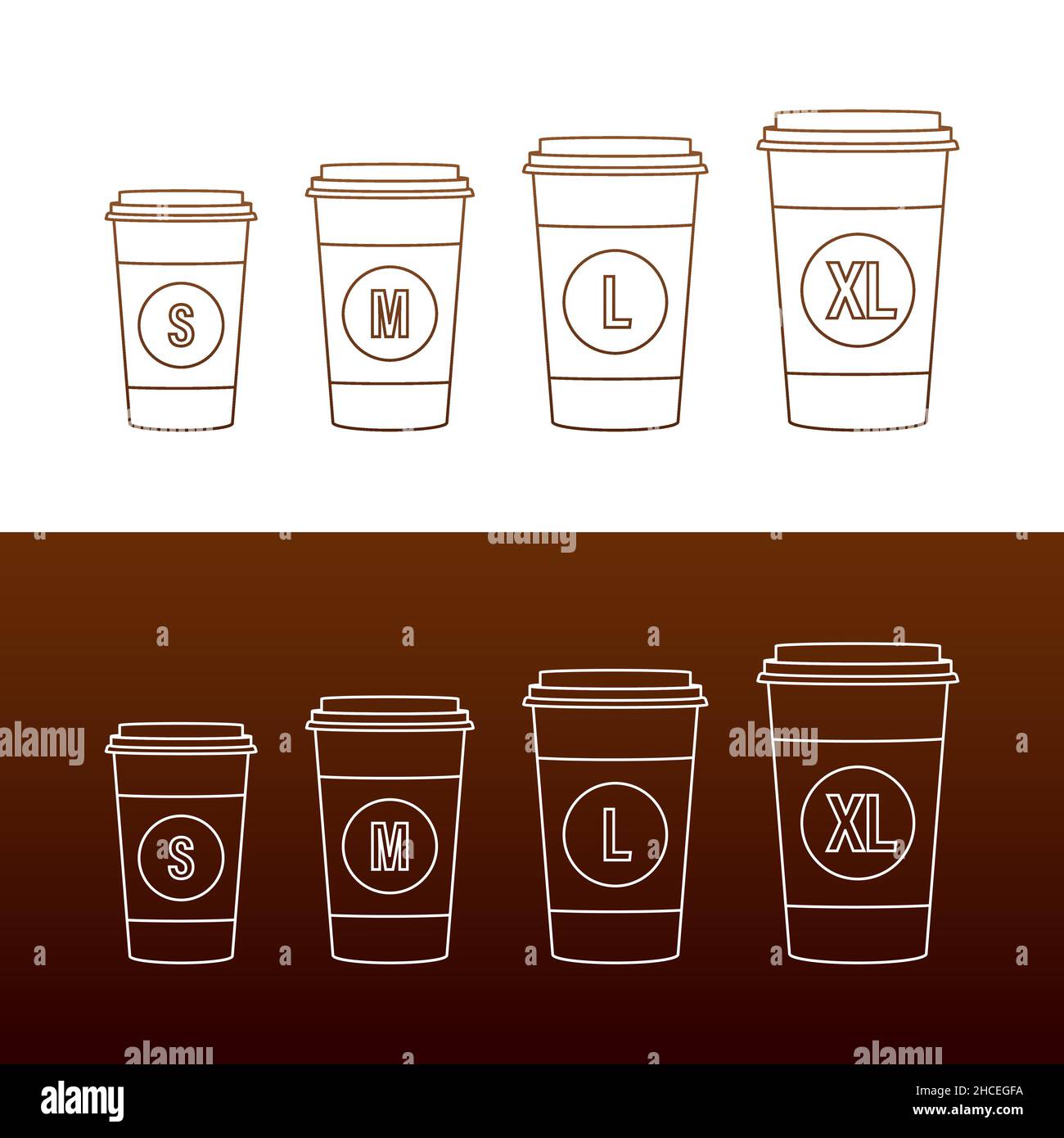 Flat template with size coffee cups on white background for paper ...