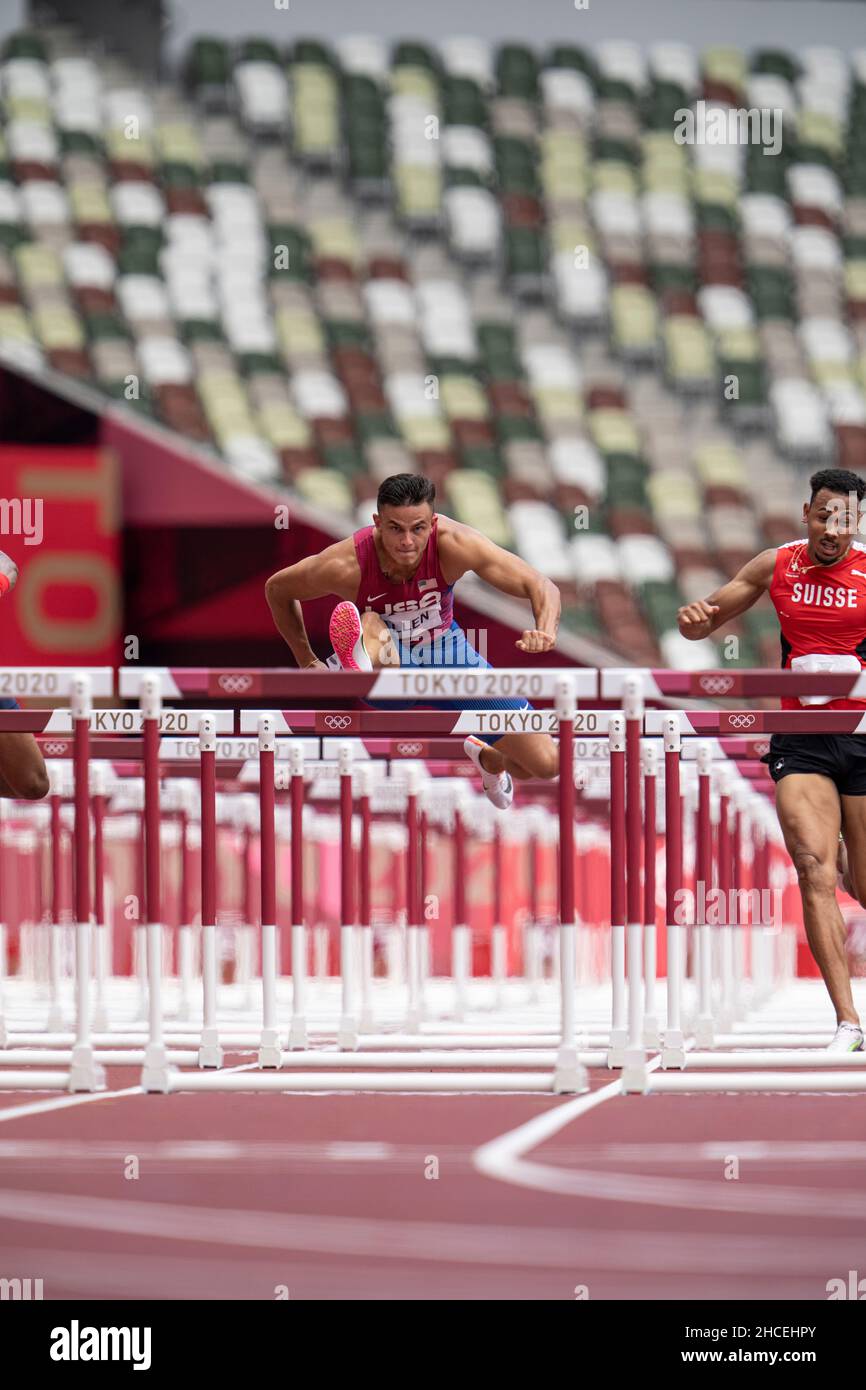 Devon Allen participating in the 110 meter hurdles at the 2020 Tokyo Olympics Stock Photo Alamy