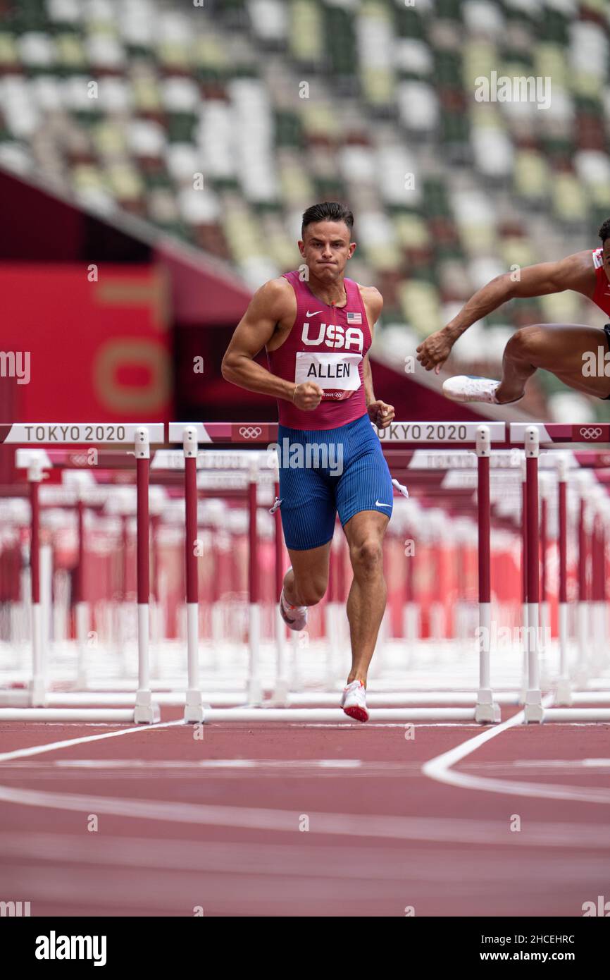 Devon Allen participating in the 110 meter hurdles at the 2020 Tokyo