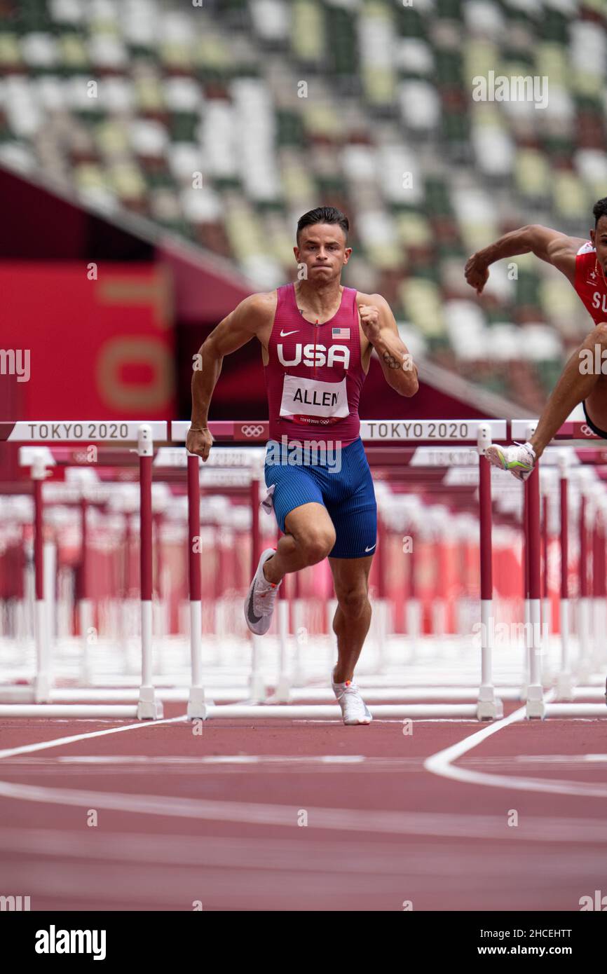 Devon Allen participating in the 110 meter hurdles at the 2020 Tokyo Olympics Stock Photo Alamy
