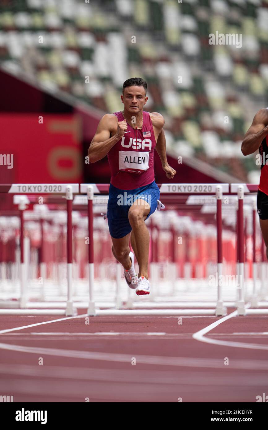 Devon Allen participating in the 110 meter hurdles at the 2020 Tokyo Olympics Stock Photo Alamy