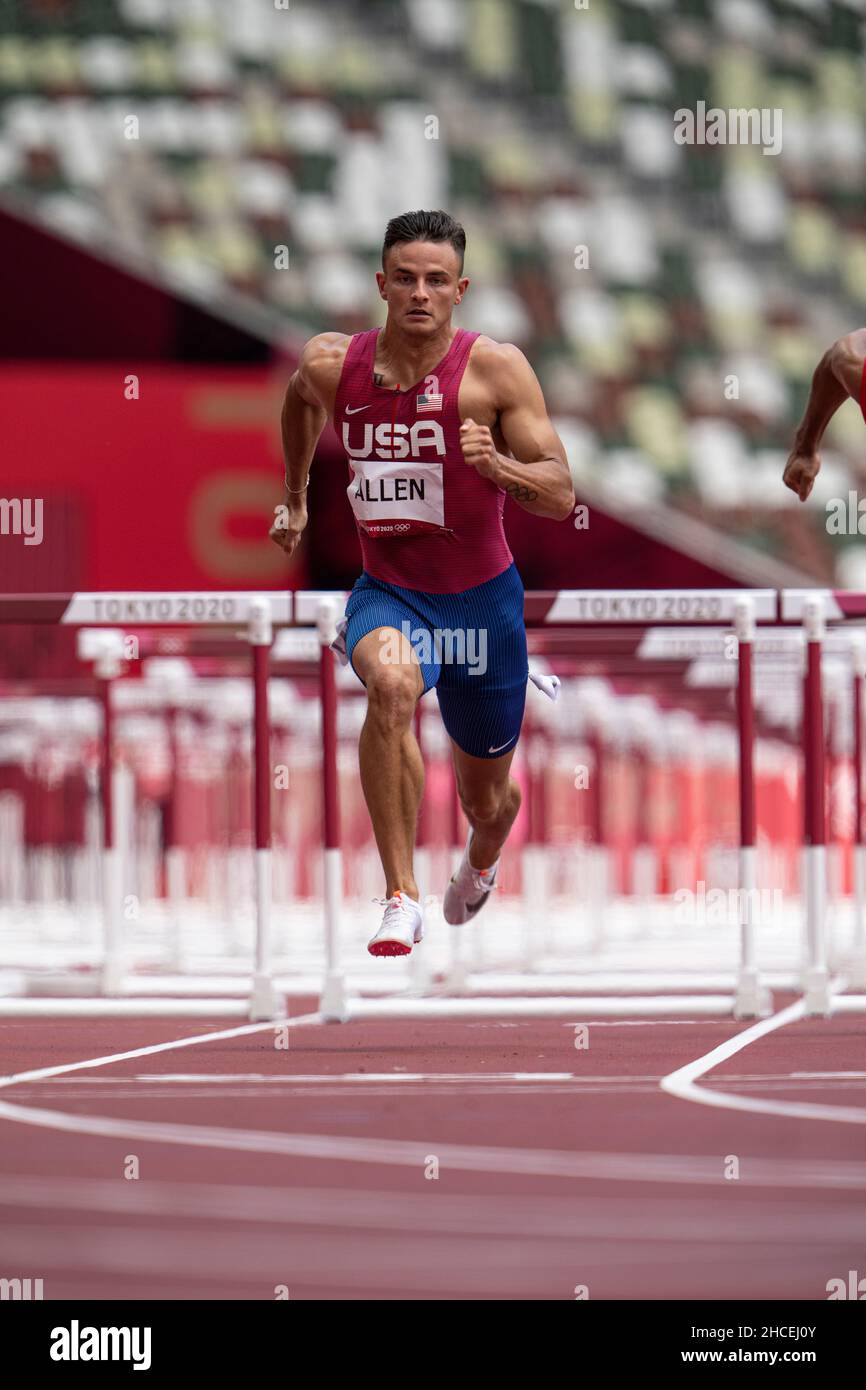 Devon Allen participating in the 110 meter hurdles at the 2020 Tokyo Olympics Stock Photo Alamy