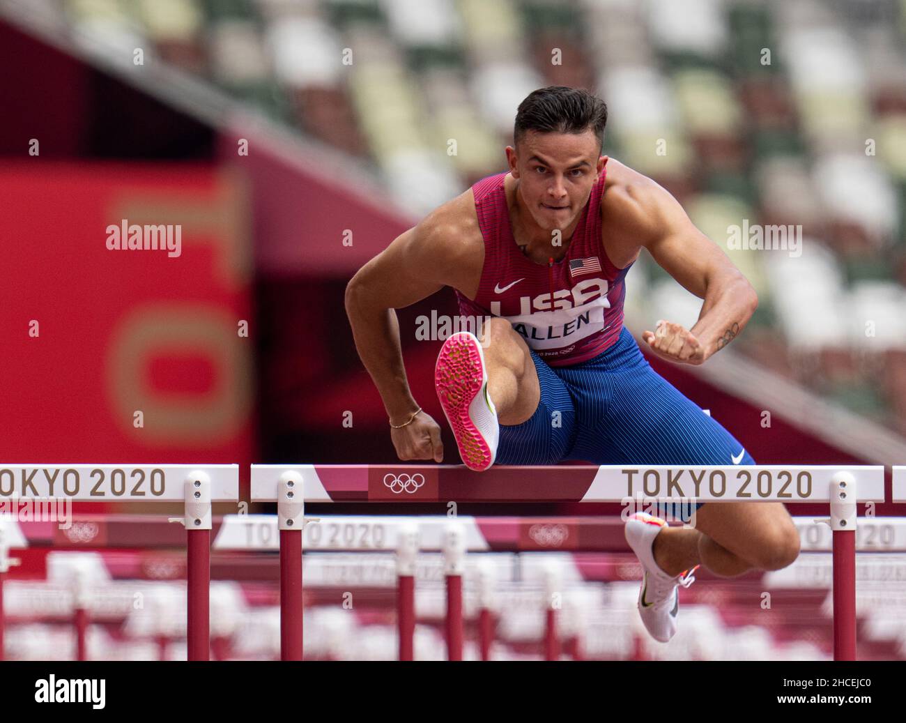 Devon Allen participating in the 110 meter hurdles at the 2020 Tokyo Olympics Stock Photo Alamy
